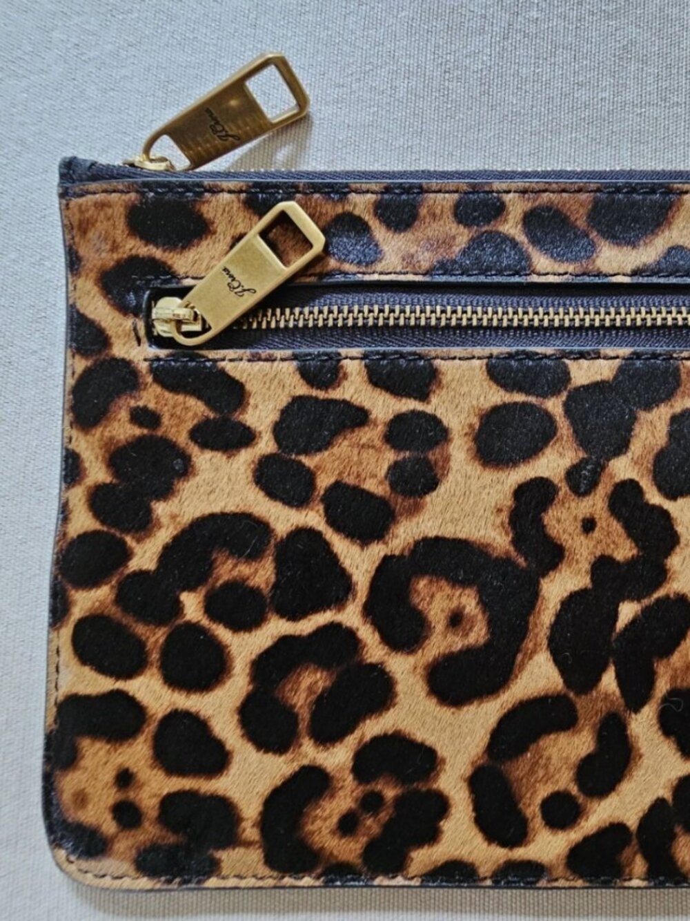 J Crew Leopard Print Calf Hair Pouch with Gold Accents